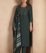 Dark green cotton blend embroidered with sequined work kurta set for women