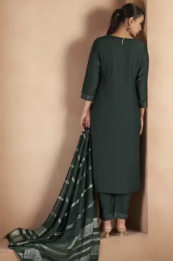 Dark green cotton blend embroidered with sequined work kurta set for women