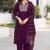 Wine chinon embroidered kurta set with jacquard dupatta