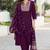 Wine chinon embroidered kurta set with jacquard dupatta