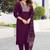Wine chinon embroidered kurta set with jacquard dupatta
