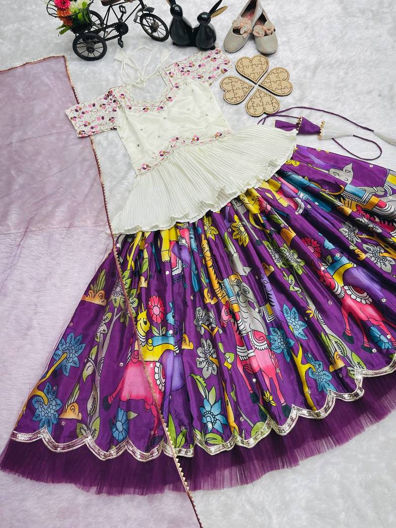 New Designer Kediya Style Chinon Silk Embroidery Work White Readymade Lehenga Choli