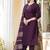 Wine silk blend embroidered kurta set with dupatta for women