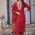 Red cotton blend embroidered kurta set with dupatta for women