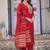 Red cotton blend embroidered kurta set with dupatta for women