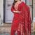 Red cotton blend embroidered kurta set with dupatta for women