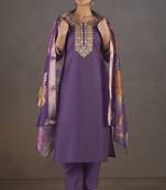 Purple roman silk embroidered with sequined work kurta set for women
