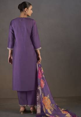 Purple roman silk embroidered with sequined work kurta set for women 2