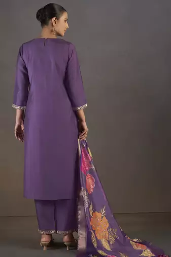Purple roman silk embroidered with sequined work kurta set for women