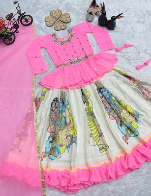 New Kediya Style Georgette Embroidery Work Pink Readymade Lehenga Choli 5