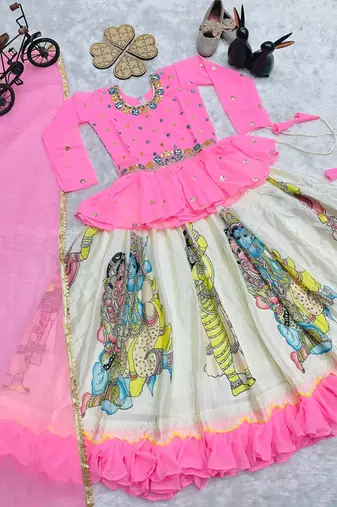 New Kediya Style Georgette Embroidery Work Pink Readymade Lehenga Choli