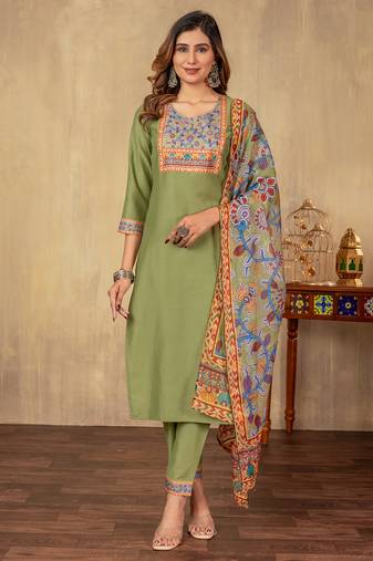 Pista cotton printed kurta set with dupatta
