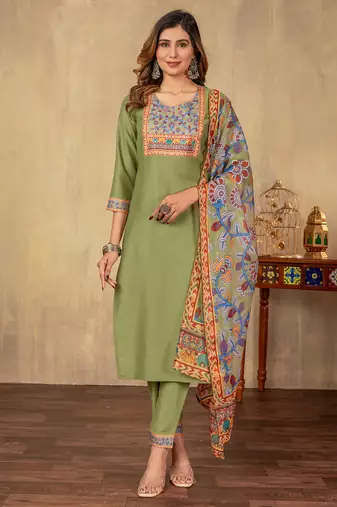 Pista cotton printed kurta set with dupatta