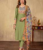 Pista cotton printed kurta set with dupatta