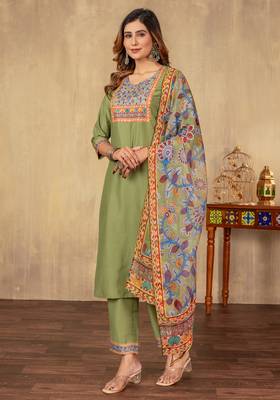 Pista cotton printed kurta set with dupatta 4