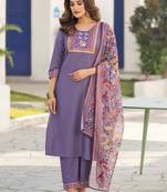 Lavender chinon printed kurta set with dupatta