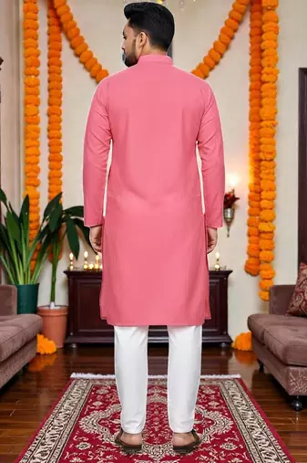  baby pink plain cotton blend  men's only kurta