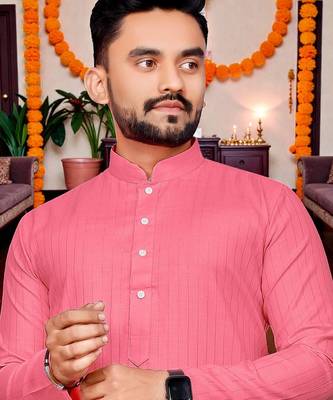  baby pink plain cotton blend  men's only kurta 5