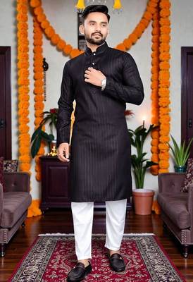  black plain cotton blend  men's only kurta 1