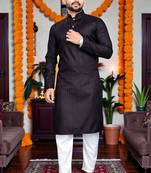  black plain cotton blend  men's only kurta