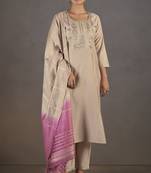 Cream roman silk embroidered with sequined work kurta set with dupatta for women