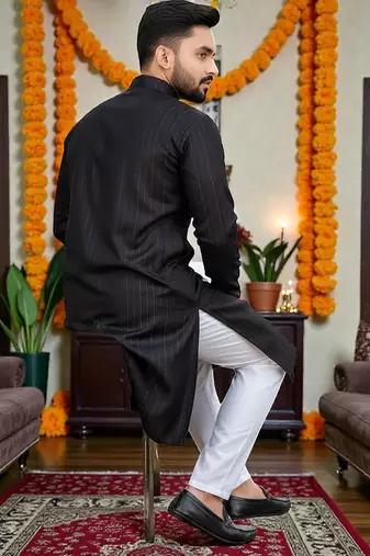  black plain cotton blend  men's only kurta