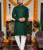  dark green plain cotton blend  men's only kurta