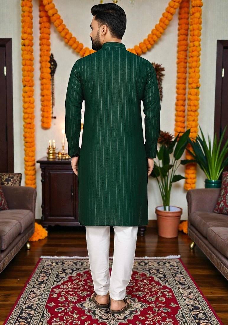  dark green plain cotton blend  men's only kurta