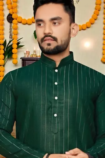  dark green plain cotton blend  men's only kurta