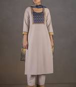 Cream chinnon floral printed kurta set for women