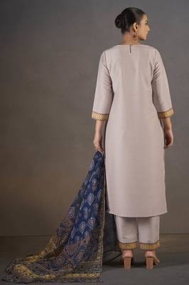 Cream chinnon floral printed kurta set for women 2