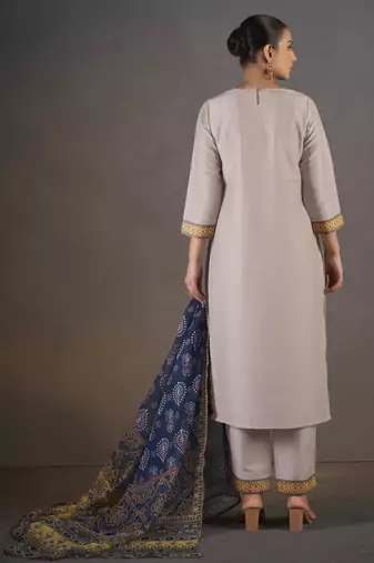 Cream chinnon floral printed kurta set for women