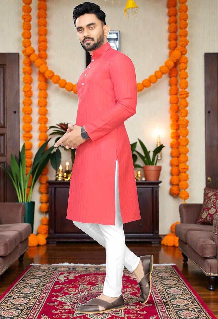  plain cotton blend  men's only kurta