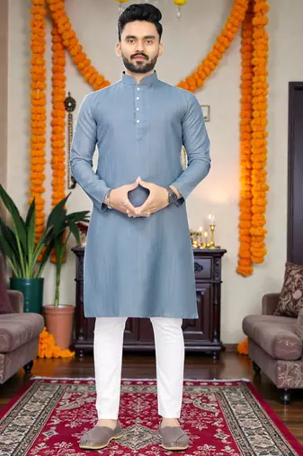  grey plain cotton blend  men's only kurta