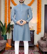  grey plain cotton blend  men's only kurta