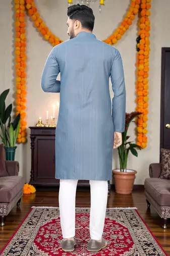  grey plain cotton blend  men's only kurta