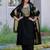 Black cotton blend jacquard kurta set with dupatta for women