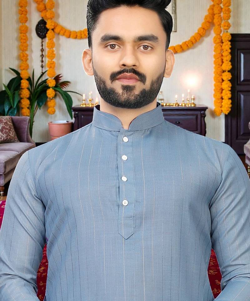  grey plain cotton blend  men's only kurta