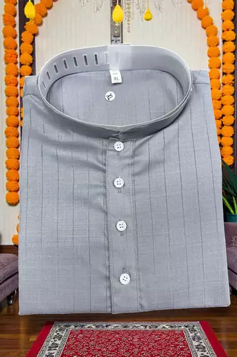  grey plain cotton blend  men's only kurta