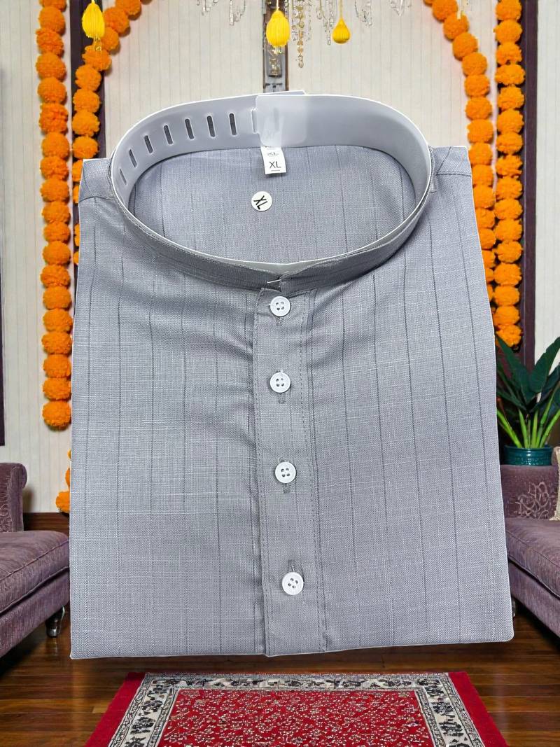  grey plain cotton blend  men's only kurta