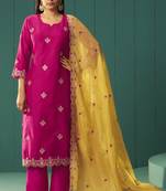 Pink chinnon embroidered kurta set with dupatta for women