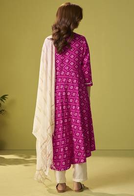 Pink viscose rayon printed anarkali kurta set with dupatta for women 2