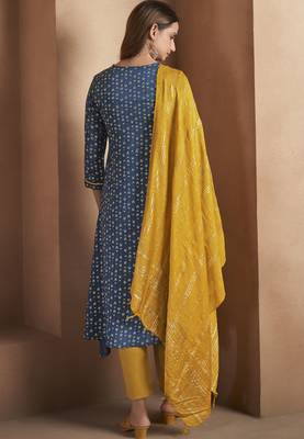 Navy blue viscose rayon printed kurta set for women 2