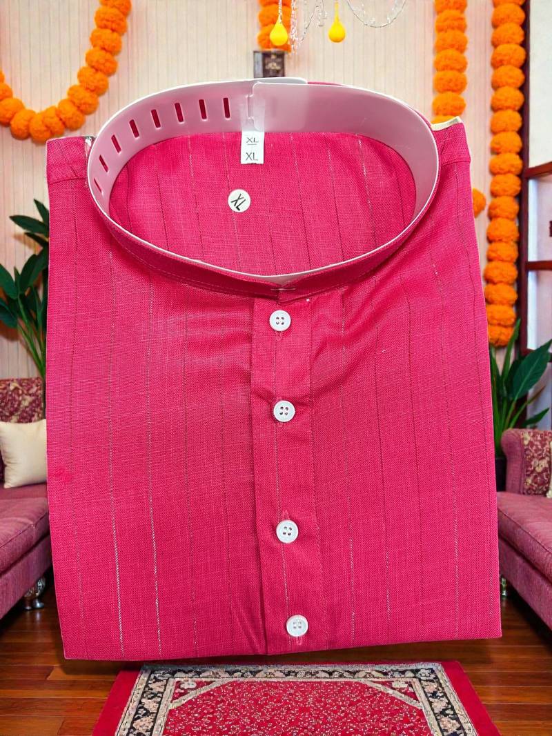  rani pink plain cotton blend  men's only kurta