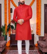  red plain cotton blend  men's only kurta