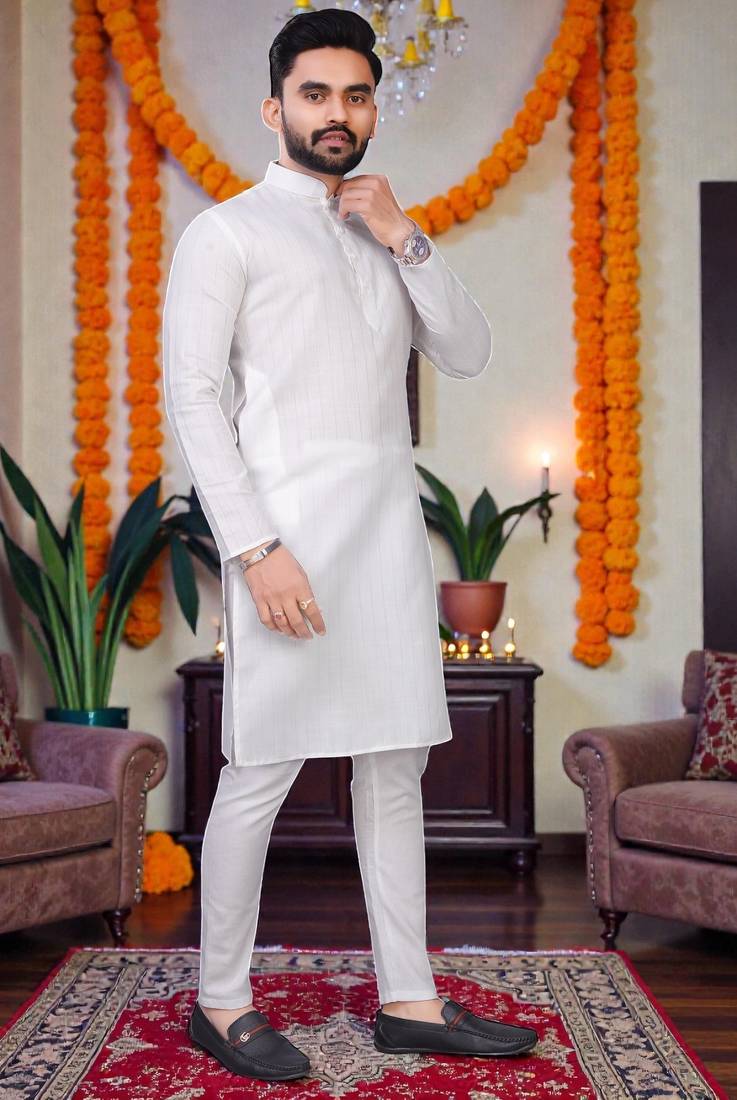  white plain cotton blend  men's only kurta