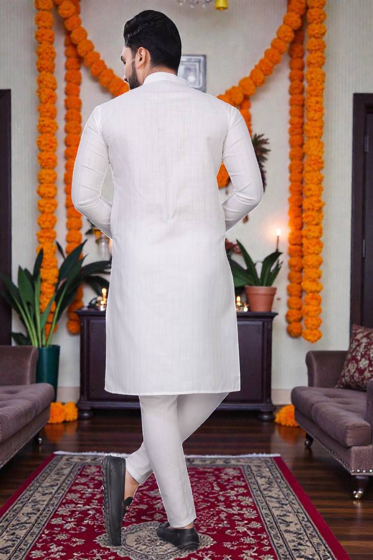  white plain cotton blend  men's only kurta