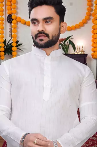  white plain cotton blend  men's only kurta