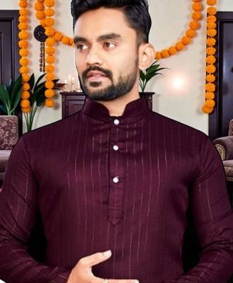 Twinkle wine plain cotton blend  men's only kurta 1