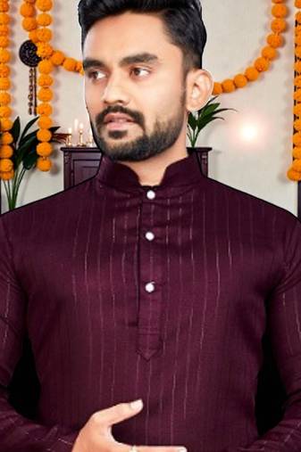 Twinkle wine plain cotton blend  men's only kurta